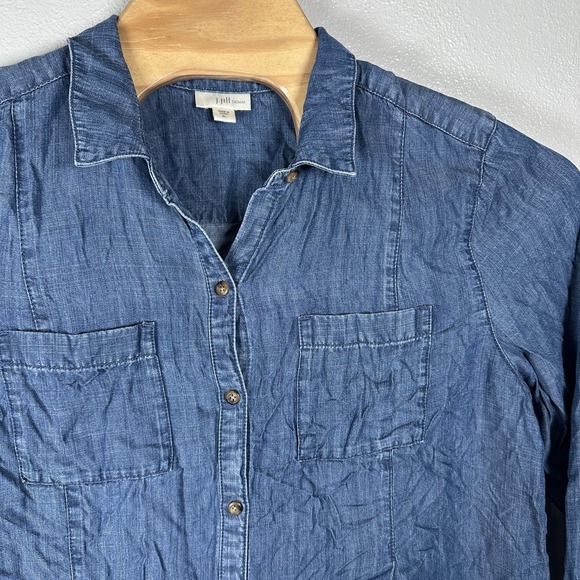 J Jill Denim Tunic Shirt Womens XL Blue Chambray Button Up Closet Staple Classic - Picture 2 of 6